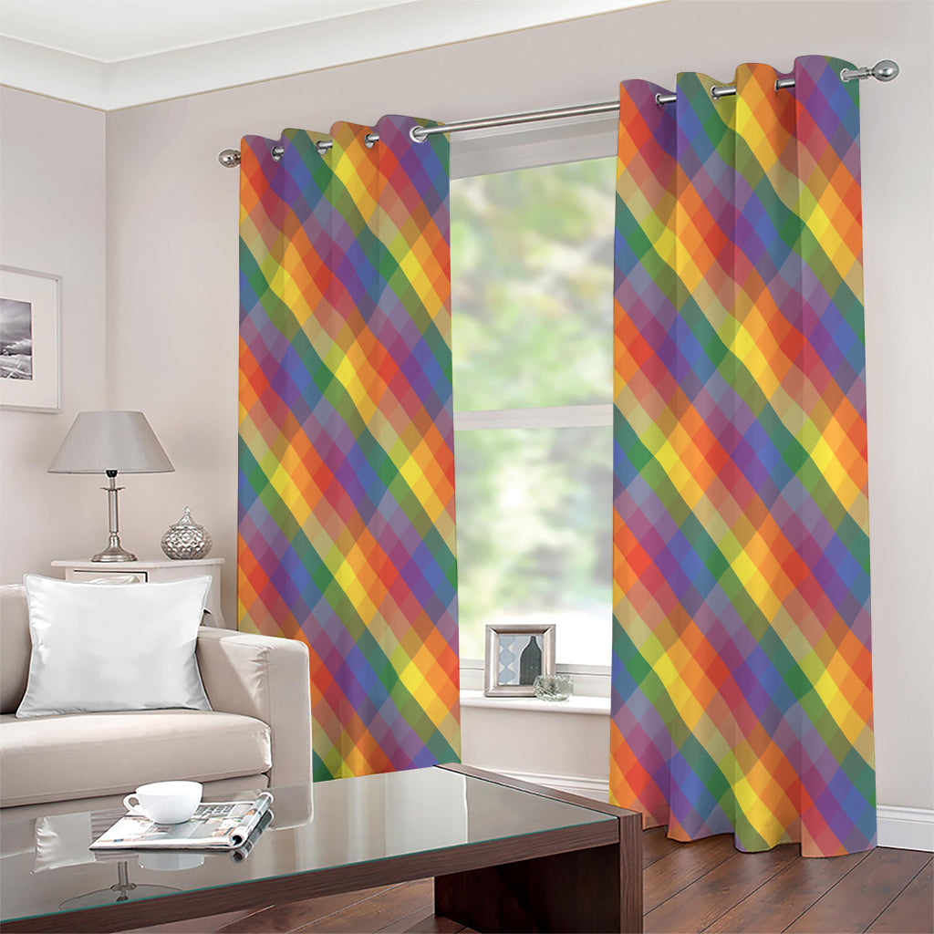 Rainbow LGBT Plaid Pattern Print Extra Wide Grommet Curtains