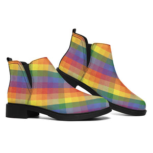 Rainbow LGBT Plaid Pattern Print Flat Ankle Boots