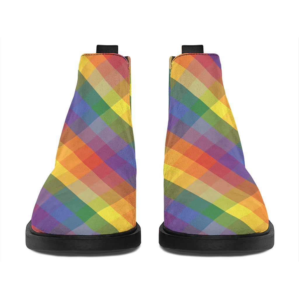 Rainbow LGBT Plaid Pattern Print Flat Ankle Boots