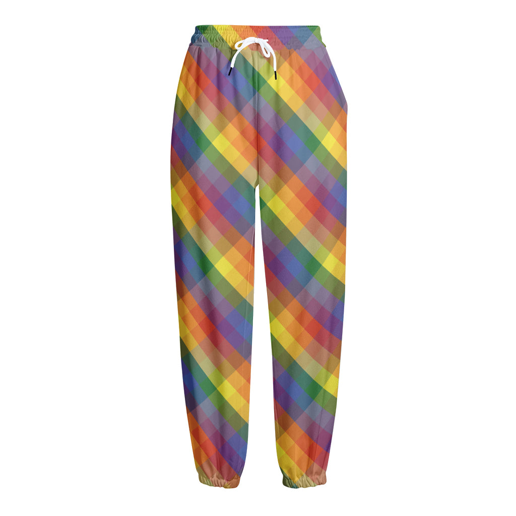Rainbow LGBT Plaid Pattern Print Fleece Lined Knit Pants