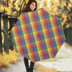 Rainbow LGBT Plaid Pattern Print Foldable Umbrella