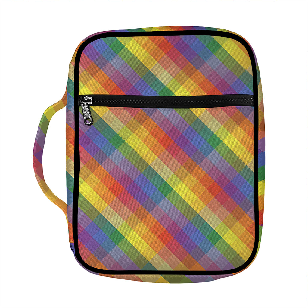 Rainbow LGBT Plaid Pattern Print Front Pocket Bible Bag