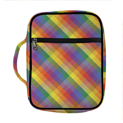 Rainbow LGBT Plaid Pattern Print Front Pocket Bible Bag