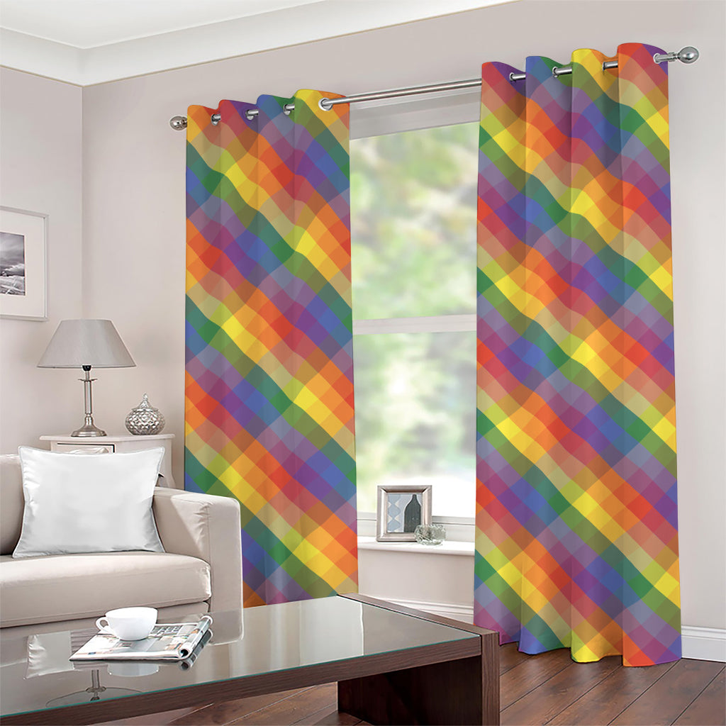 Rainbow LGBT Plaid Pattern Print Grommet Curtains