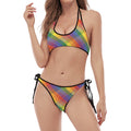 Rainbow LGBT Plaid Pattern Print Halter Scoop Tie Side Bikini