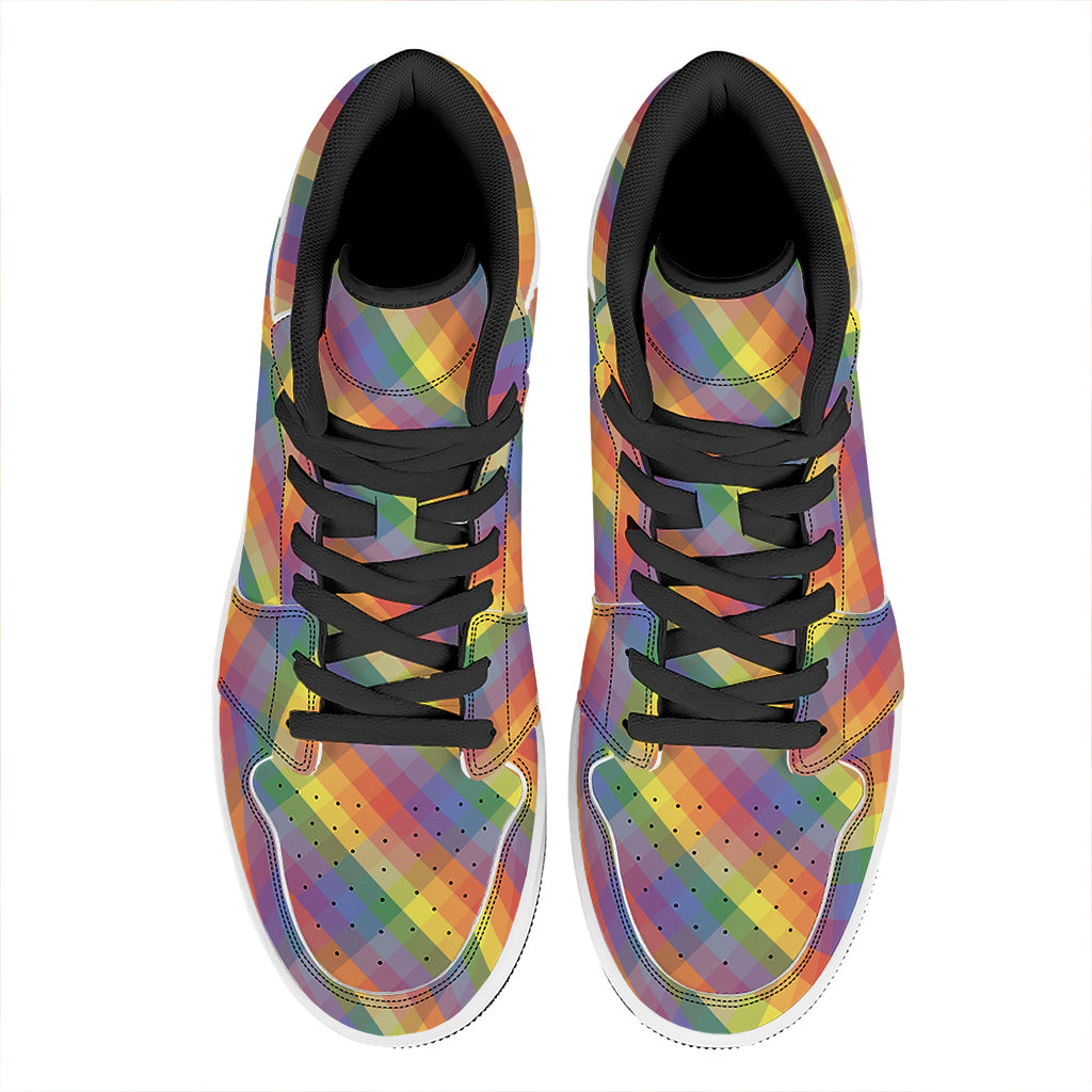 Rainbow LGBT Plaid Pattern Print High Top Leather Sneakers