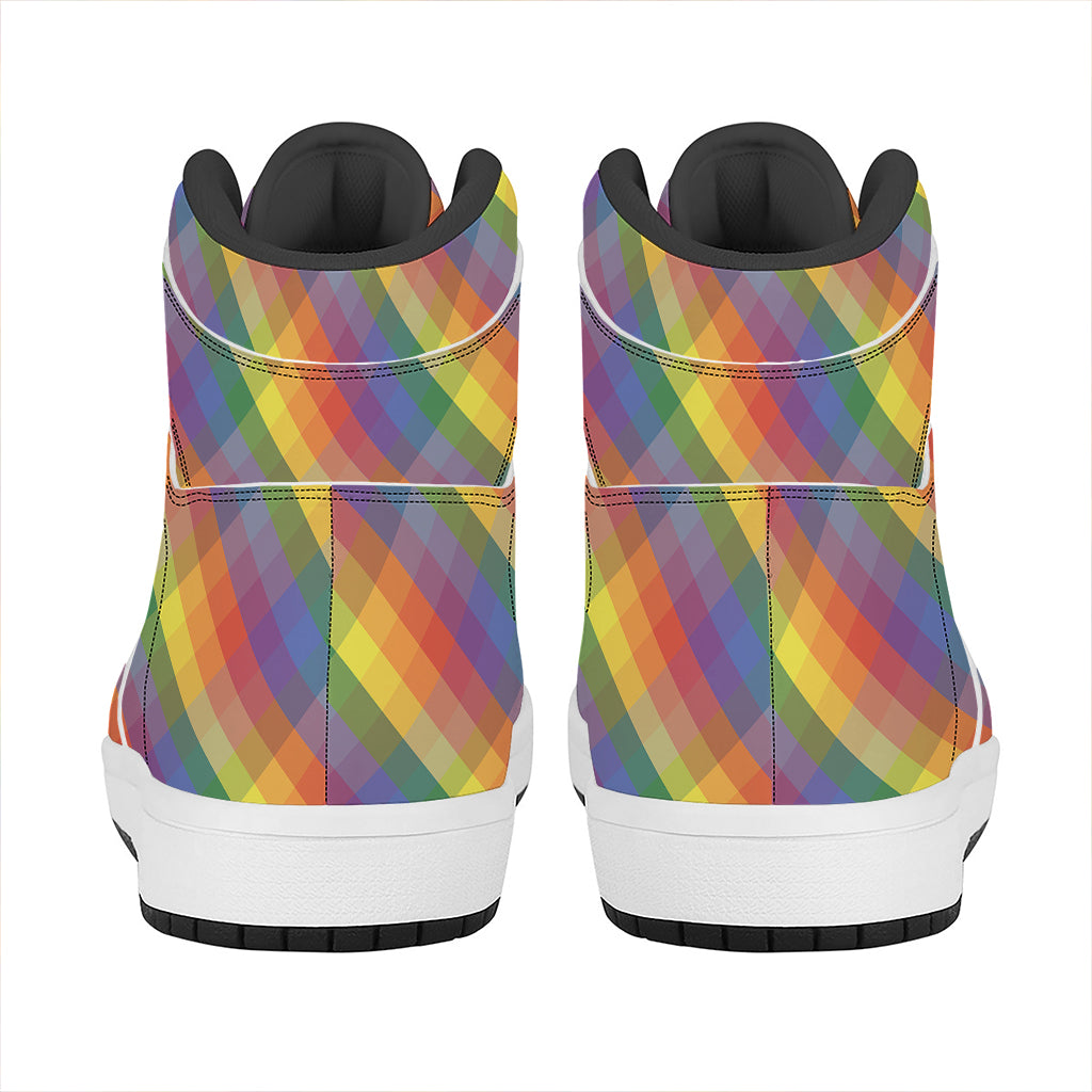 Rainbow LGBT Plaid Pattern Print High Top Leather Sneakers