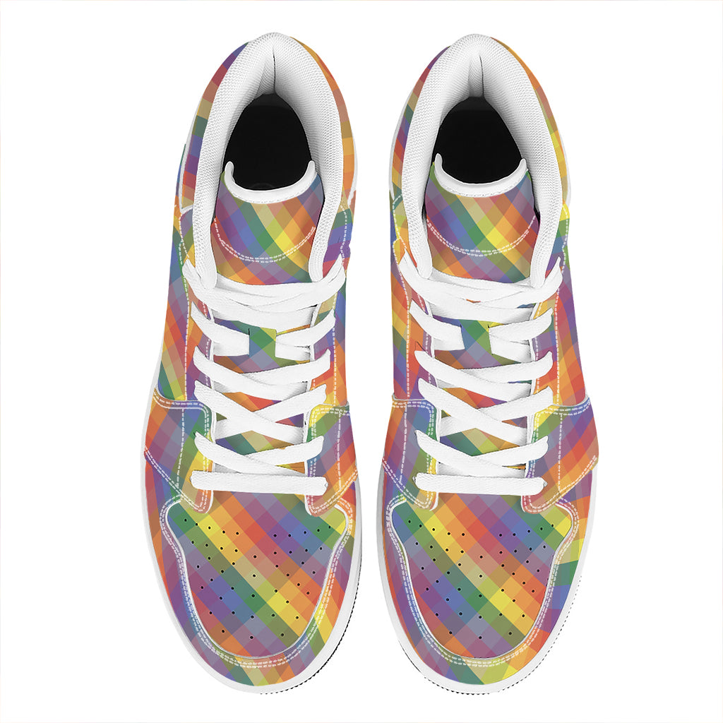 Rainbow LGBT Plaid Pattern Print High Top Leather Sneakers