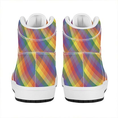 Rainbow LGBT Plaid Pattern Print High Top Leather Sneakers