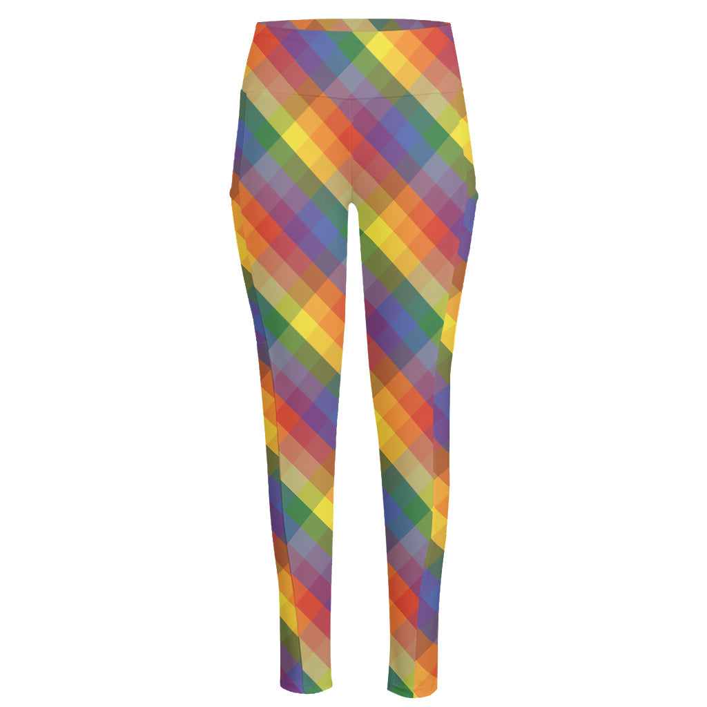 Rainbow LGBT Plaid Pattern Print High-Waisted Pocket Leggings