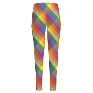 Rainbow LGBT Plaid Pattern Print High-Waisted Pocket Leggings