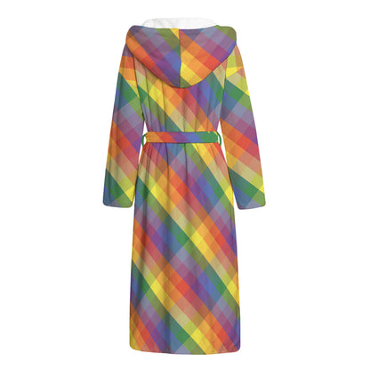 Rainbow LGBT Plaid Pattern Print Hooded Bathrobe