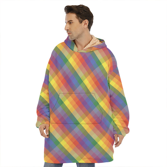 Rainbow LGBT Plaid Pattern Print Hoodie Blanket