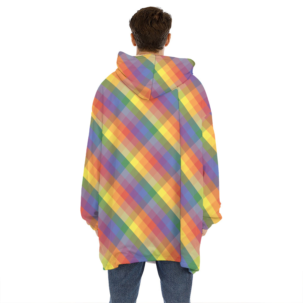 Rainbow LGBT Plaid Pattern Print Hoodie Blanket