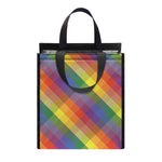 Rainbow LGBT Plaid Pattern Print Insulated Lunch Tote