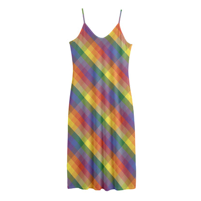 Rainbow LGBT Plaid Pattern Print Jersey Midi Cami Dress