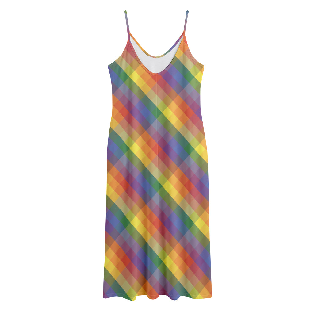 Rainbow LGBT Plaid Pattern Print Jersey Midi Cami Dress