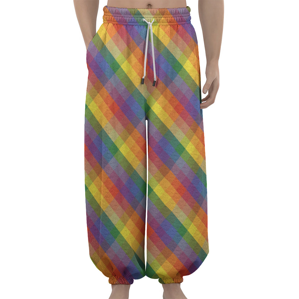 Rainbow LGBT Plaid Pattern Print Lantern Pants