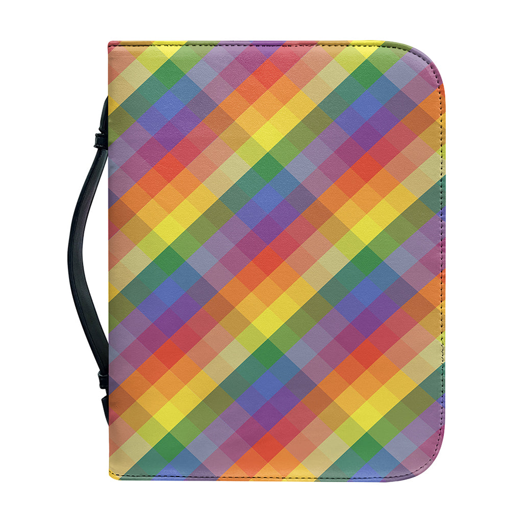 Rainbow LGBT Plaid Pattern Print Leather Bible Cover