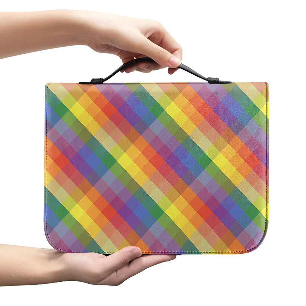 Rainbow LGBT Plaid Pattern Print Leather Bible Cover