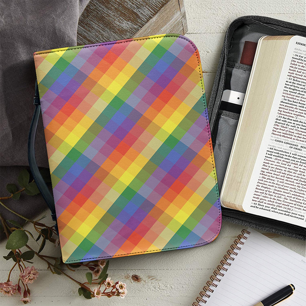 Rainbow LGBT Plaid Pattern Print Leather Bible Cover