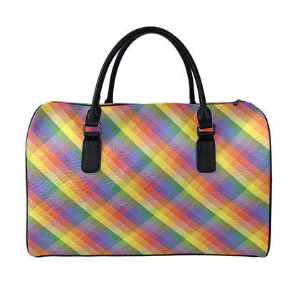 Rainbow LGBT Plaid Pattern Print Leather Duffle Bag