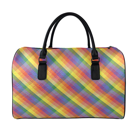 Rainbow LGBT Plaid Pattern Print Leather Duffle Bag