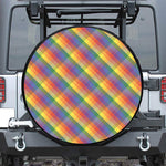 Rainbow LGBT Plaid Pattern Print Leather Spare Tire Cover