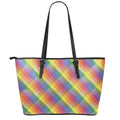 Rainbow LGBT Plaid Pattern Print Leather Tote Bag With Zipper