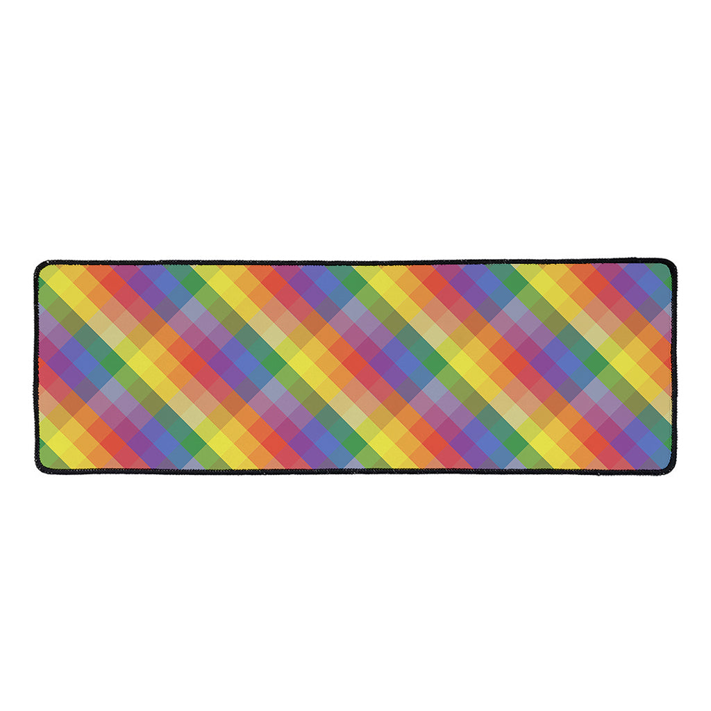 Rainbow LGBT Plaid Pattern Print Long Kitchen Mat