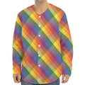 Rainbow LGBT Plaid Pattern Print Long Sleeve Baseball Jersey