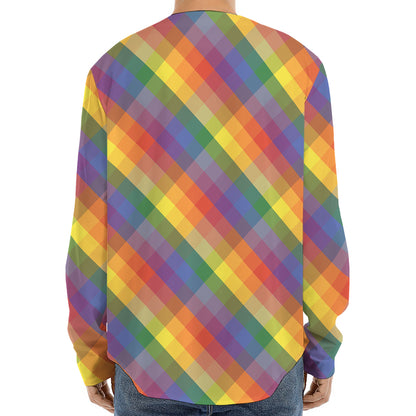 Rainbow LGBT Plaid Pattern Print Long Sleeve Baseball Jersey