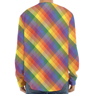 Rainbow LGBT Plaid Pattern Print Long Sleeve Baseball Jersey