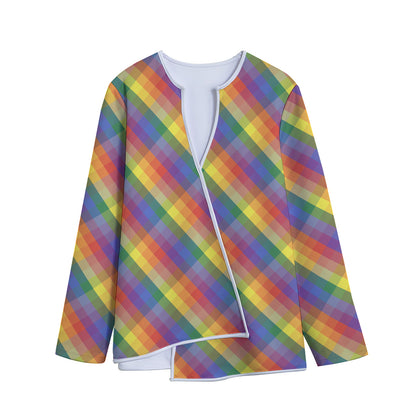 Rainbow LGBT Plaid Pattern Print Long Sleeve Short Coat