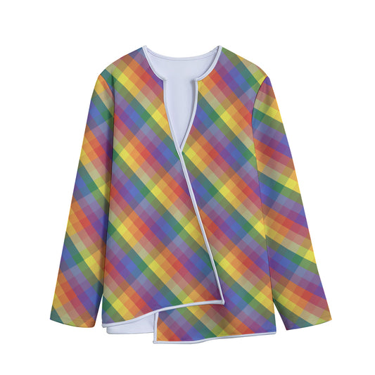 Rainbow LGBT Plaid Pattern Print Long Sleeve Short Coat