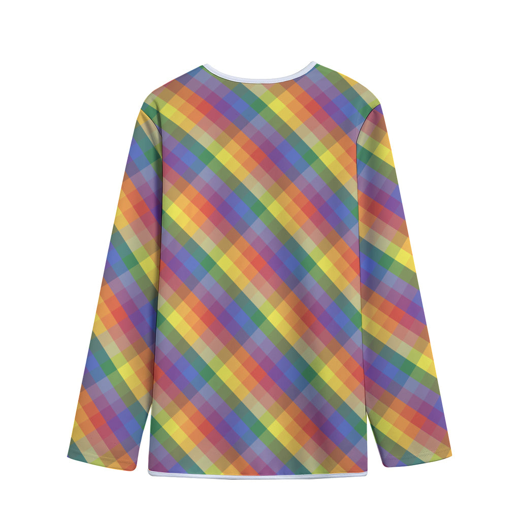 Rainbow LGBT Plaid Pattern Print Long Sleeve Short Coat