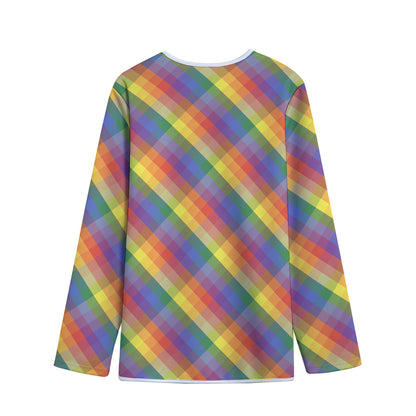 Rainbow LGBT Plaid Pattern Print Long Sleeve Short Coat