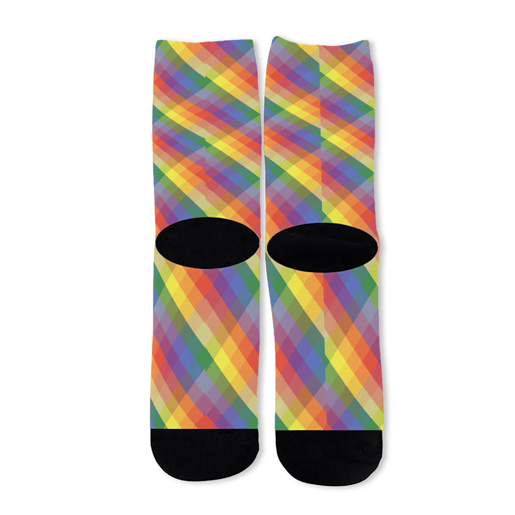 Rainbow LGBT Plaid Pattern Print Long Socks