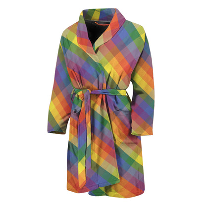 Rainbow LGBT Plaid Pattern Print Men's Bathrobe