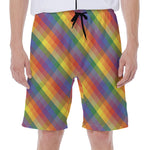 Rainbow LGBT Plaid Pattern Print Men's Beach Shorts