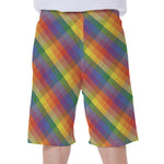 Rainbow LGBT Plaid Pattern Print Men's Beach Shorts