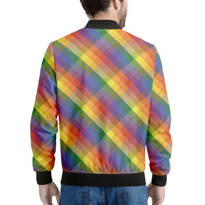 Rainbow LGBT Plaid Pattern Print Men's Bomber Jacket