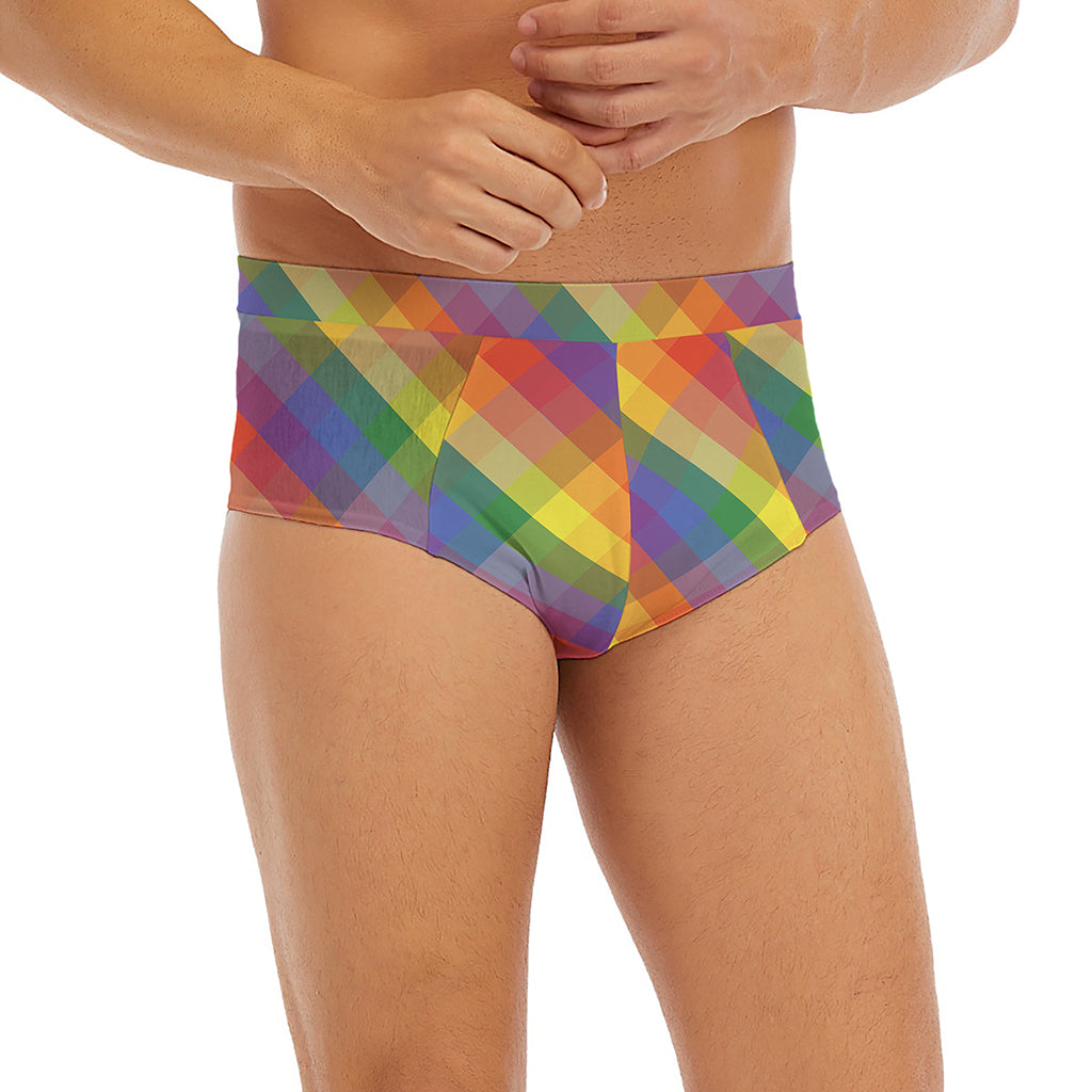 Rainbow LGBT Plaid Pattern Print Men's Briefs
