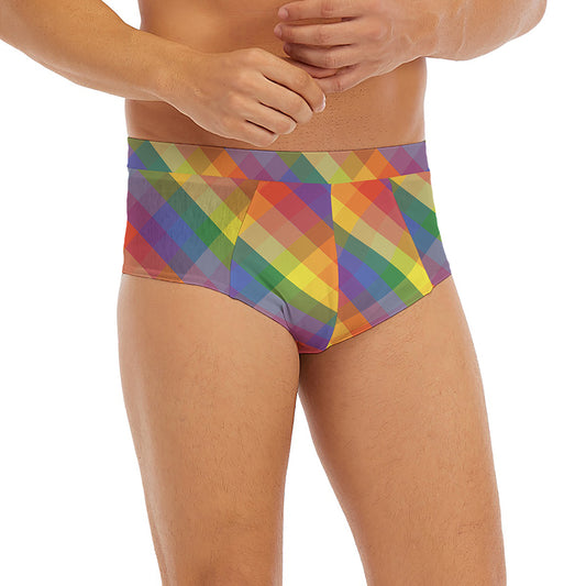 Rainbow LGBT Plaid Pattern Print Men's Briefs
