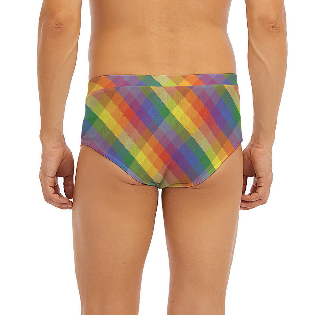 Rainbow LGBT Plaid Pattern Print Men's Briefs