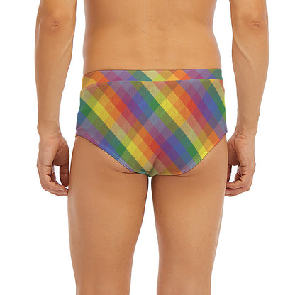 Rainbow LGBT Plaid Pattern Print Men's Briefs