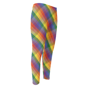 Rainbow LGBT Plaid Pattern Print Men's Compression Pants