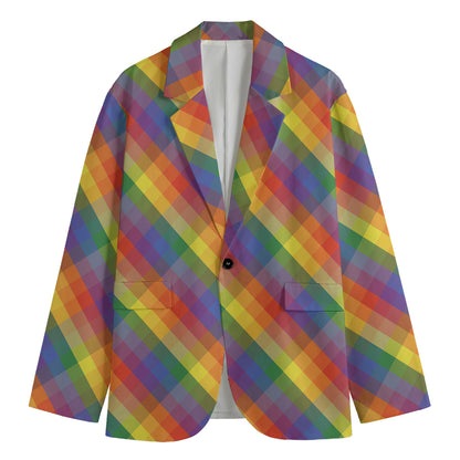 Rainbow LGBT Plaid Pattern Print Men's Cotton Blazer