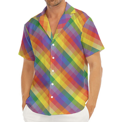 Rainbow LGBT Plaid Pattern Print Men's Deep V-Neck Shirt