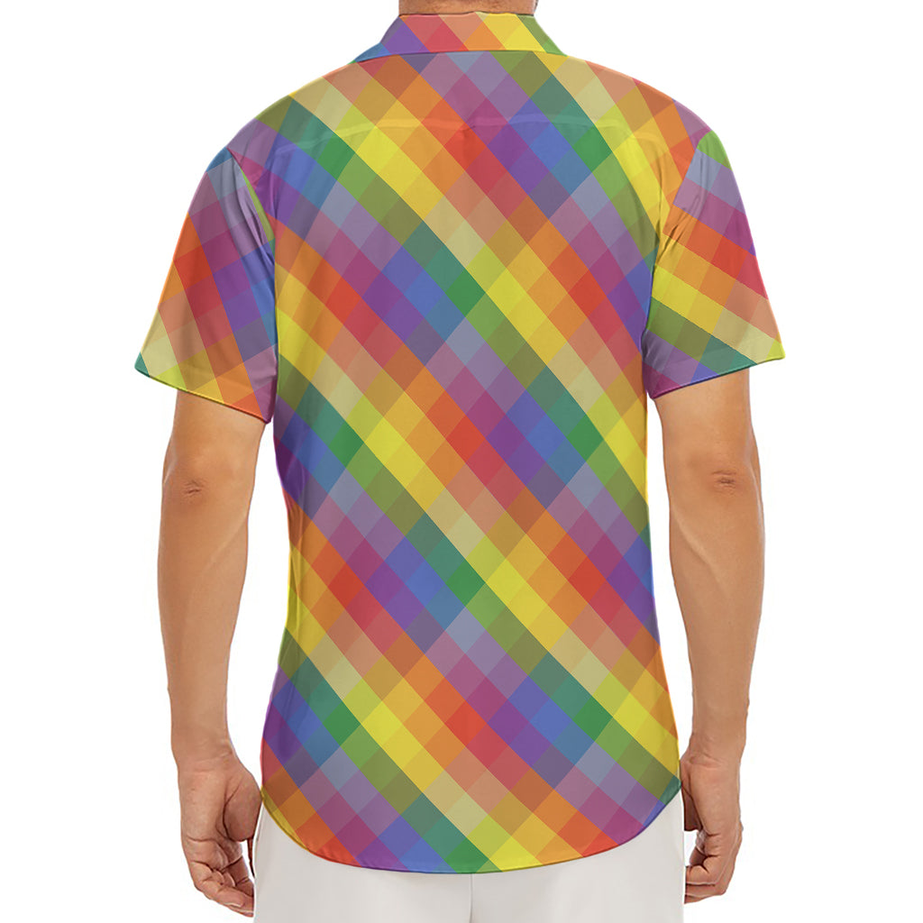 Rainbow LGBT Plaid Pattern Print Men's Deep V-Neck Shirt